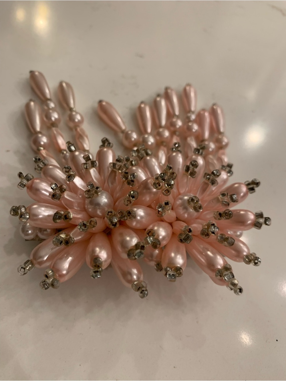 Vintage Hair Clip Pink Pearlized Dangle Drop Fancy Hair Barrette 4” x 3” 1980’s. - Picture 3 of 8